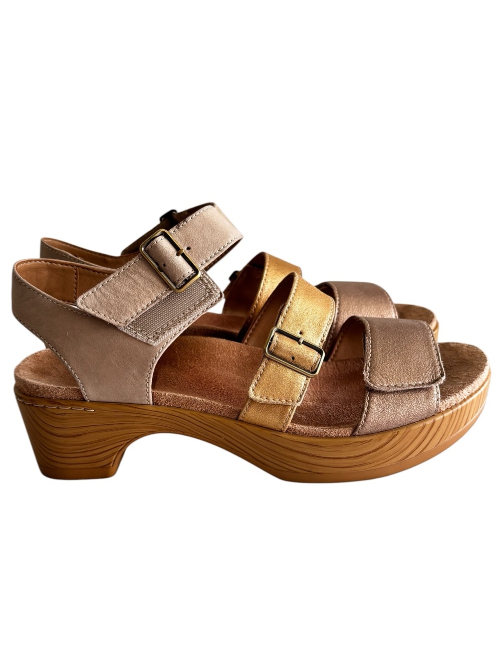 Dansko Malena Sandals Adjustable Metallic Leather Comfort Shoe Sz 38 US 7.5 / 8